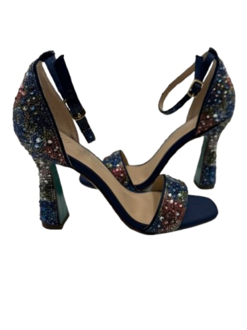Betsey Johnson Women's Dani Ankle Strap Navy Floral Sandals Size 7 - Picture 4 of 12